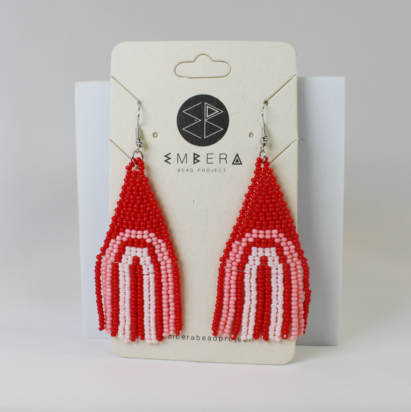 Red and Pink Beaded Dangle Earrings