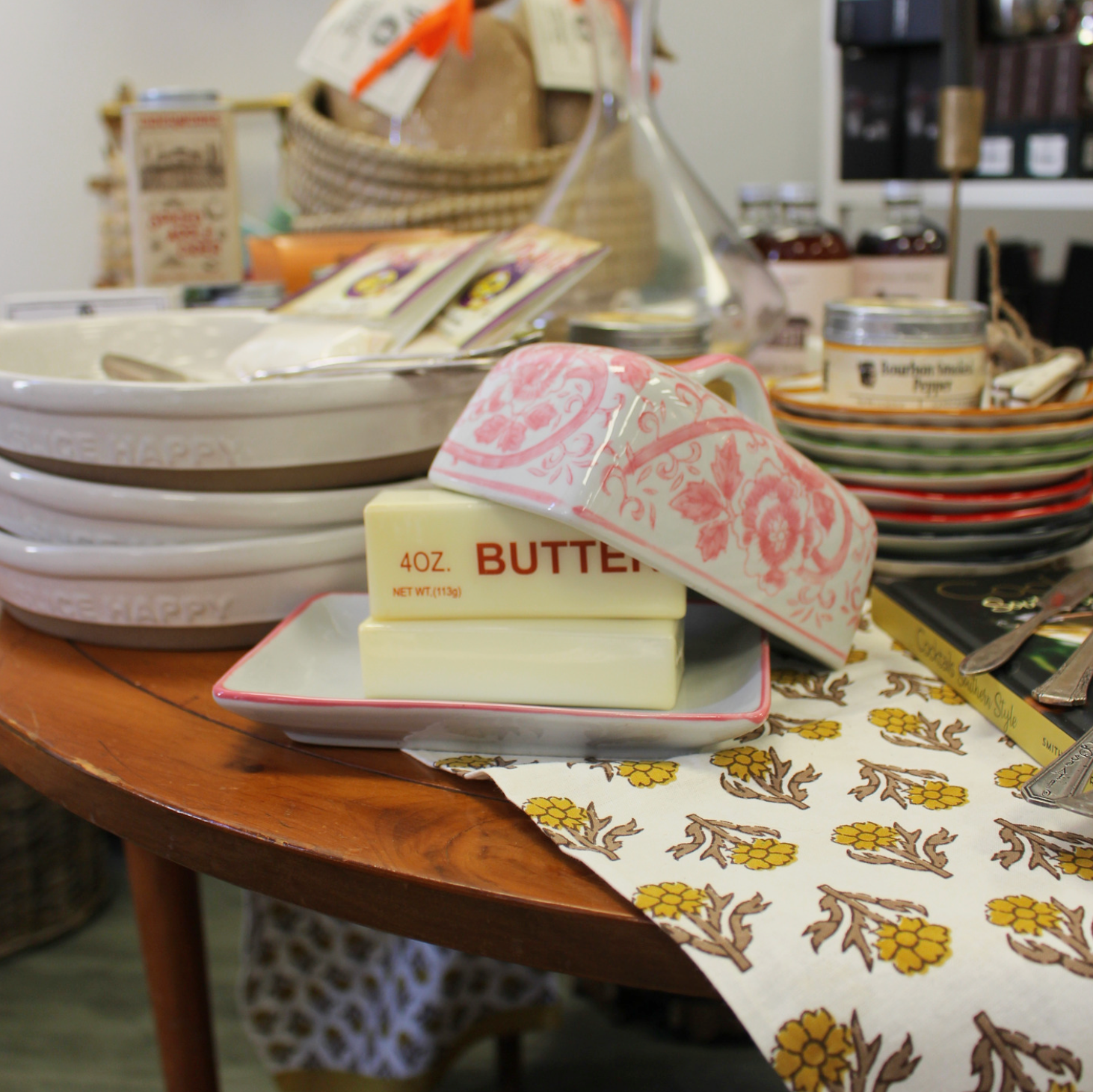 Pink Floral Butter Dish
