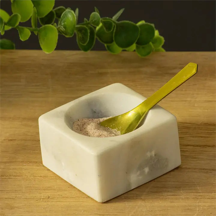Marble Salt Cellar with Brass Spoon