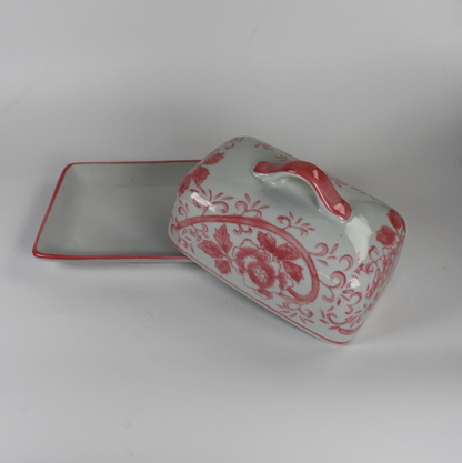 Pink Floral Butter Dish