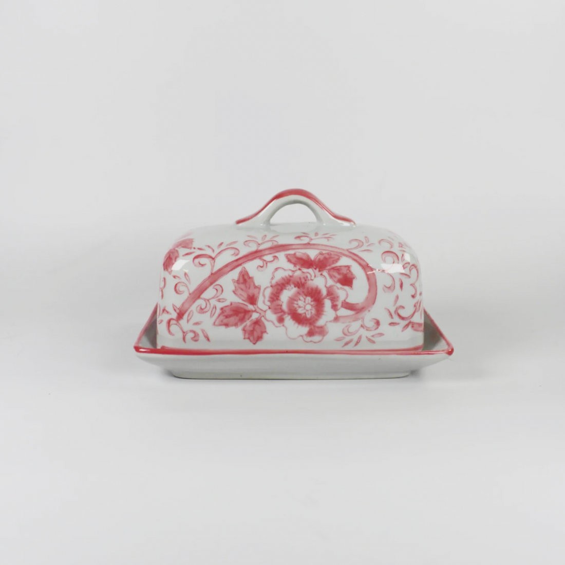Pink Floral Butter Dish
