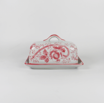 Pink Floral Butter Dish