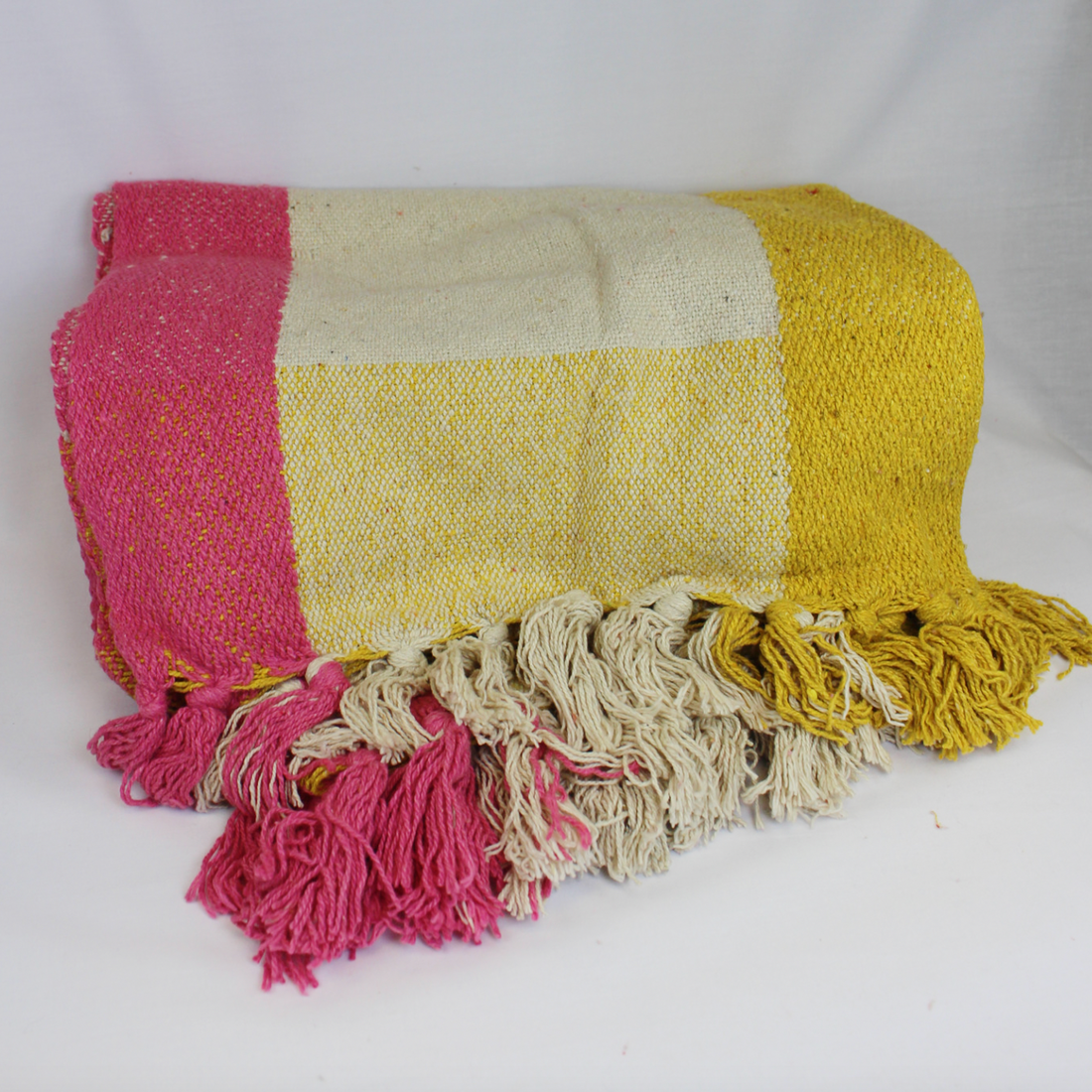 Pink and Mustard Throw with Fringe
