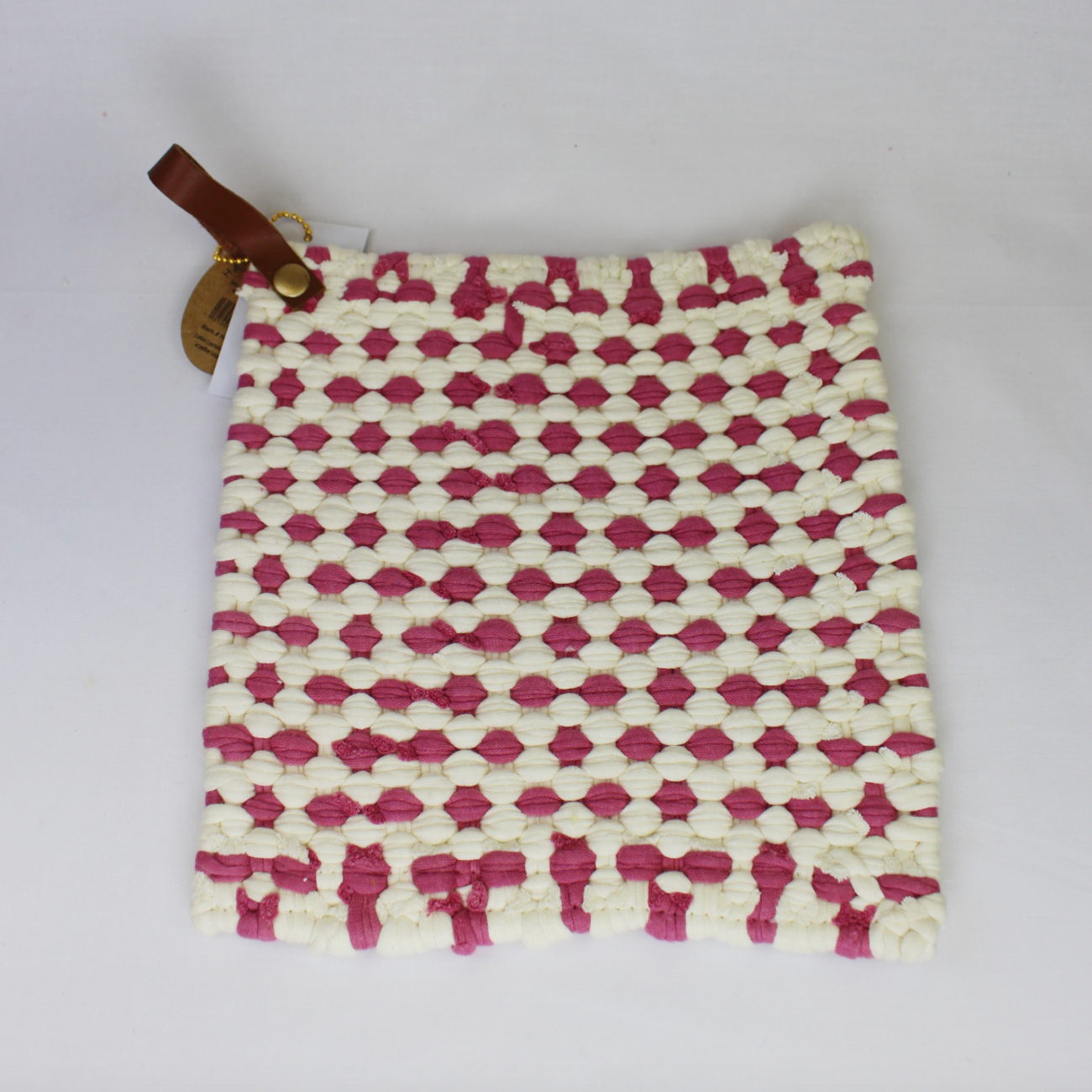Crocheted Woven Pot Holder with Leather Handle