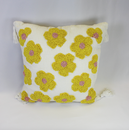Embroidered Pillow with Tassels