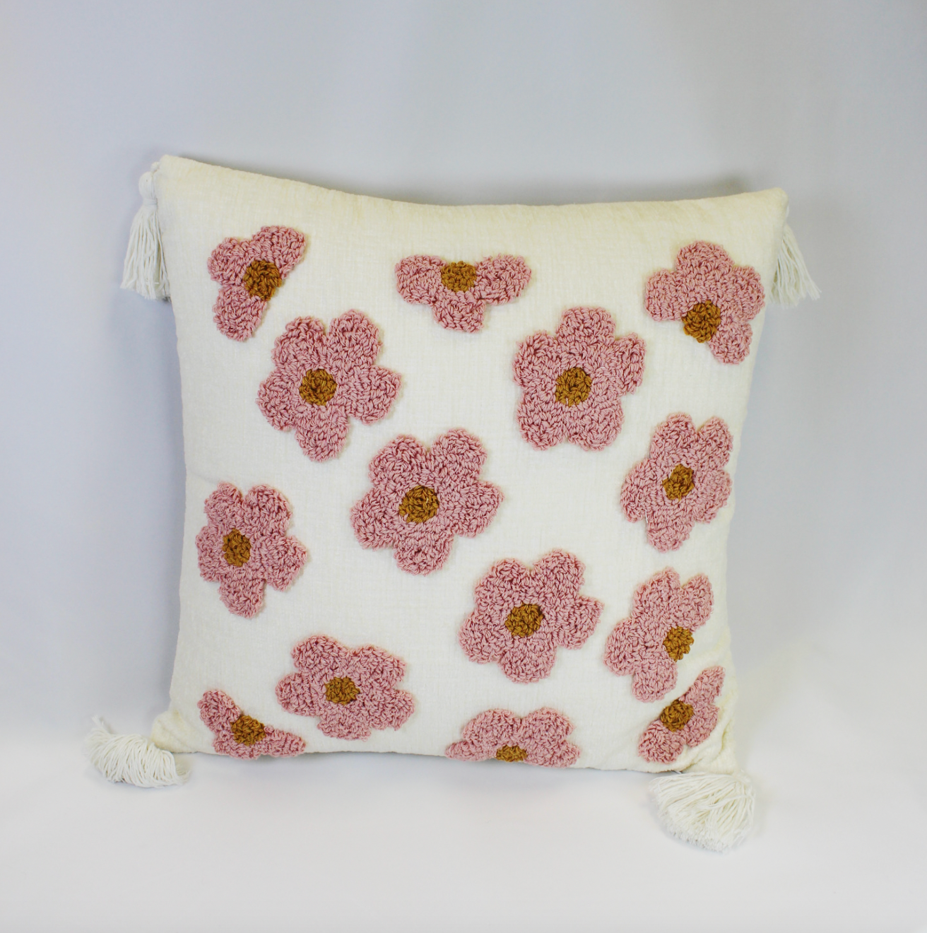 Embroidered Pillow with Tassels