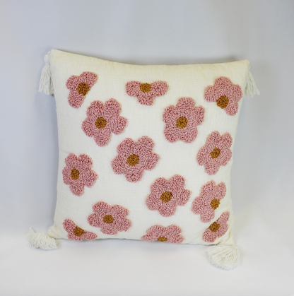 Embroidered Pillow with Tassels