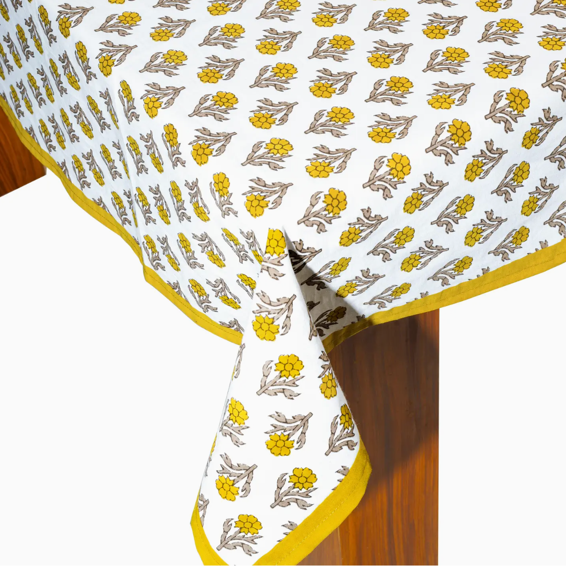 Golden Marigold Block Print Tablecloth
