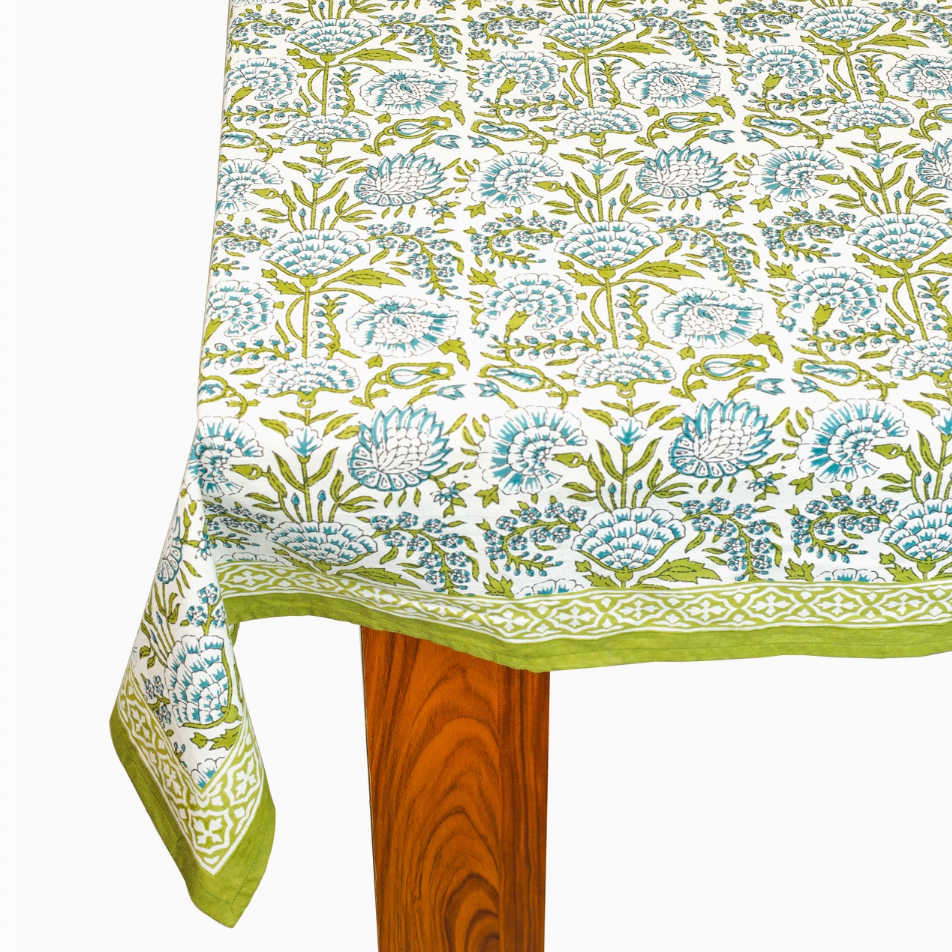 Fresh Foliage Block Print Tablecloth