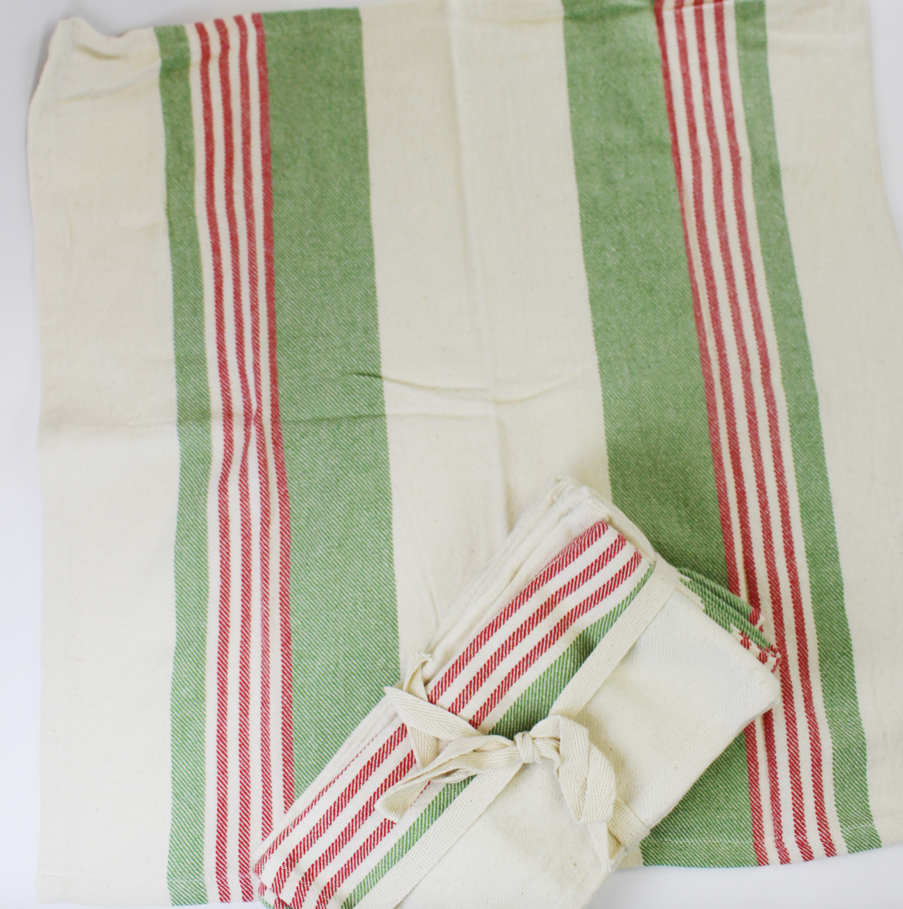 Green and Red Striped Napkin Set
