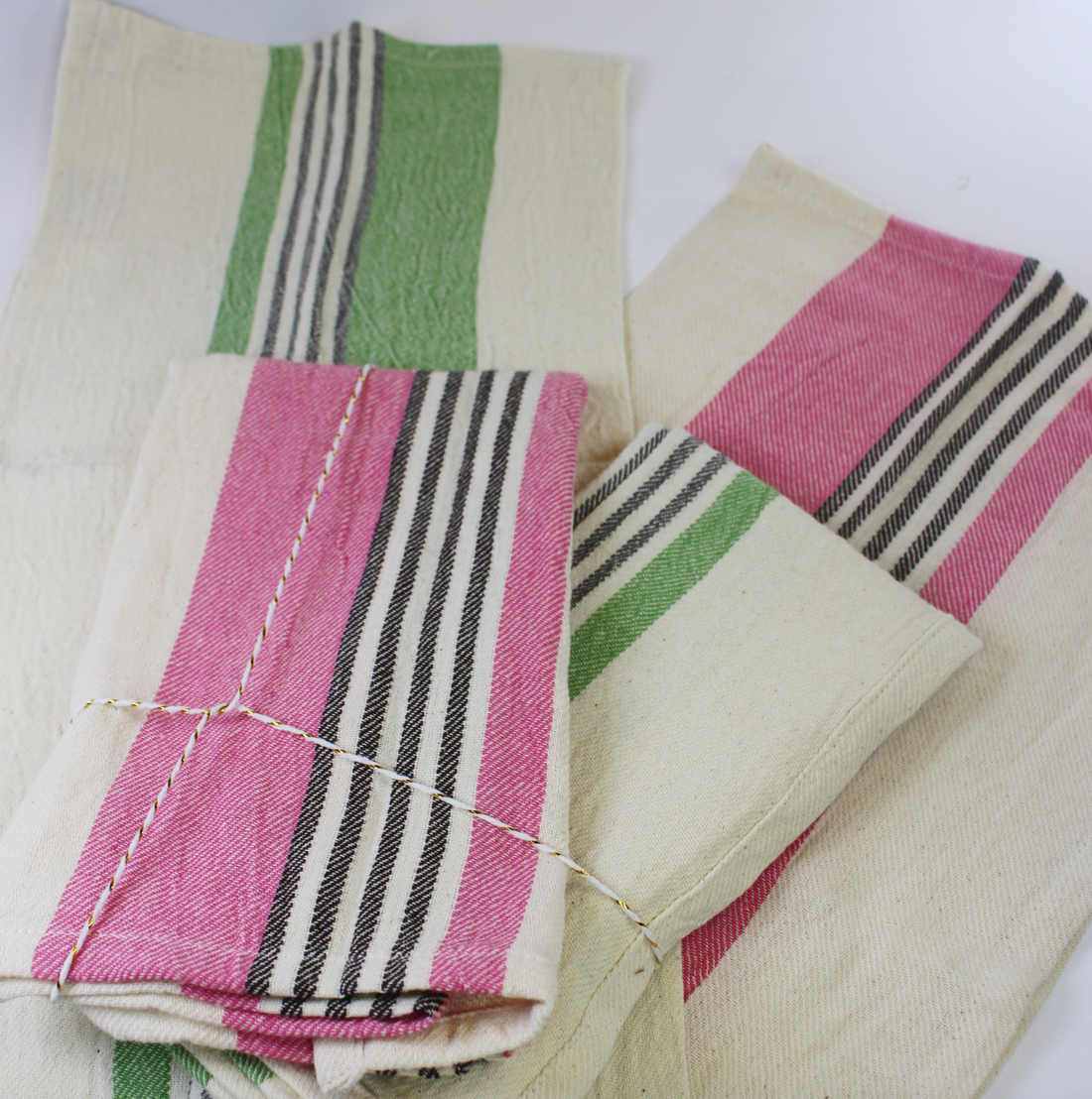 Pink and Green Striped Napkin Set of 4