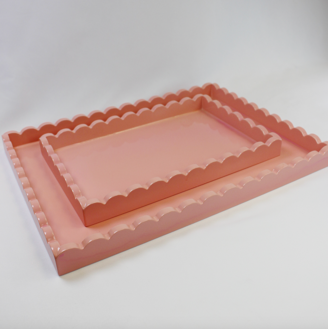 Salmon Scalloped Wooden Nesting Trays