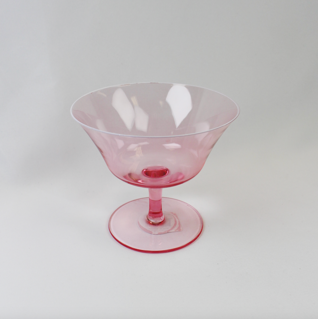Glass Pink Footed Bowl with White Rim