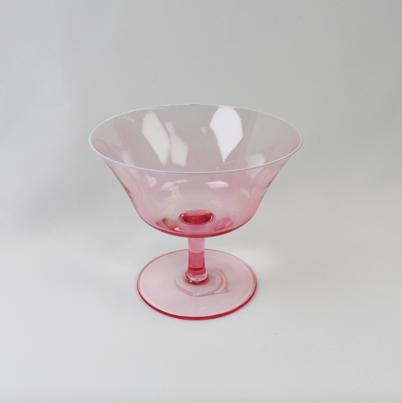 Glass Pink Footed Bowl with White Rim