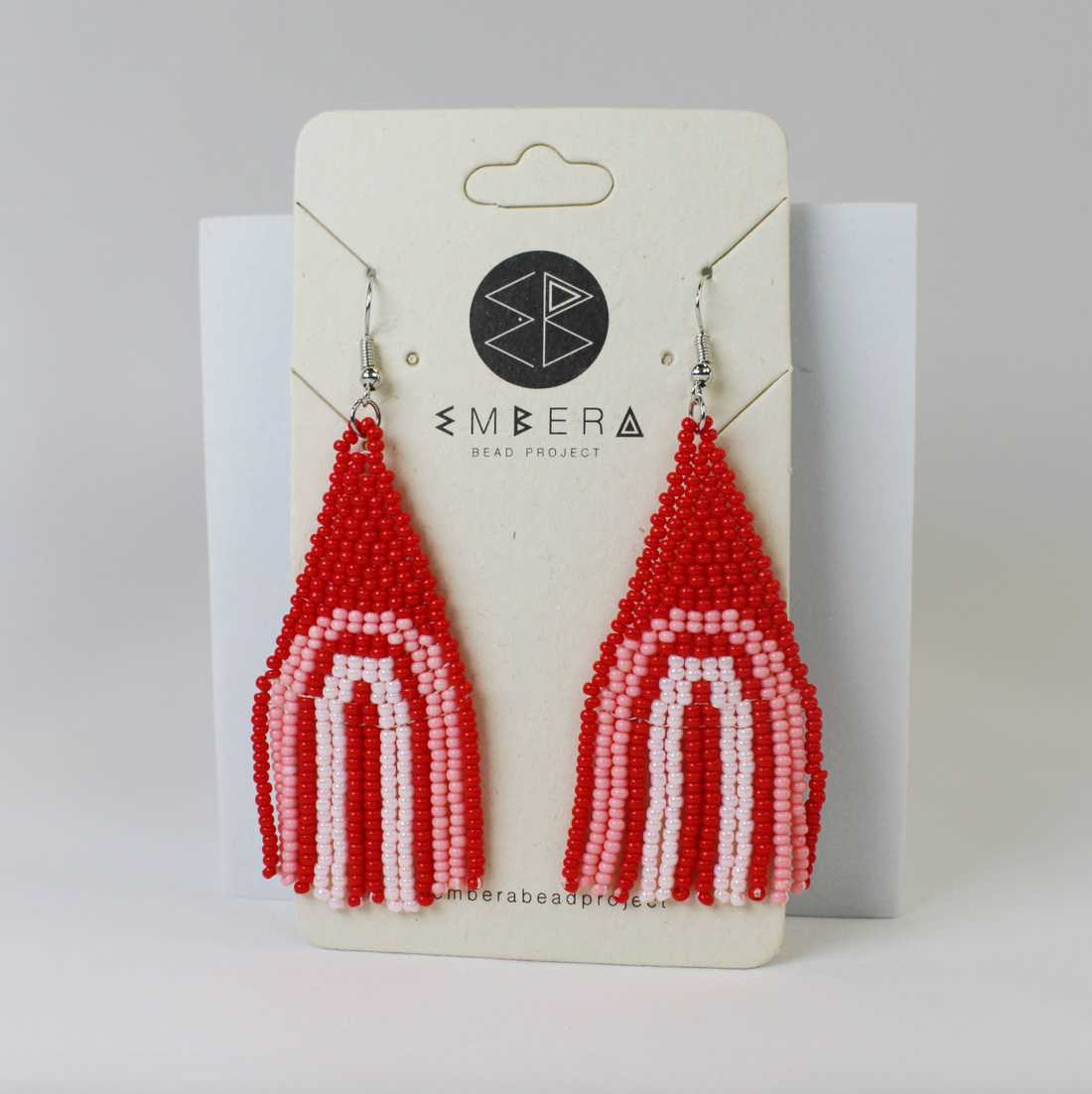 Red and Pink Beaded Dangle Earrings