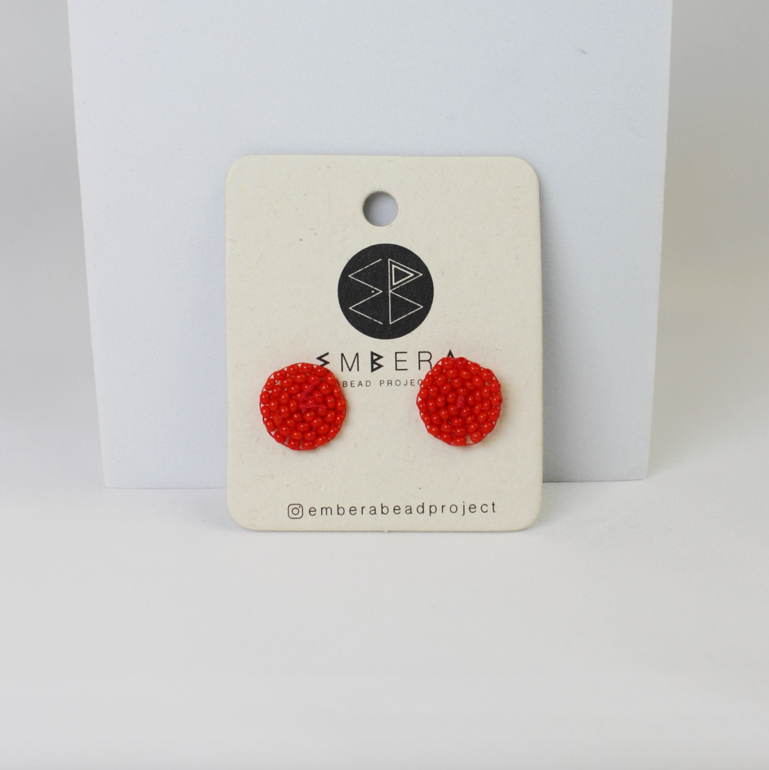 Red Beaded Stud Earrings