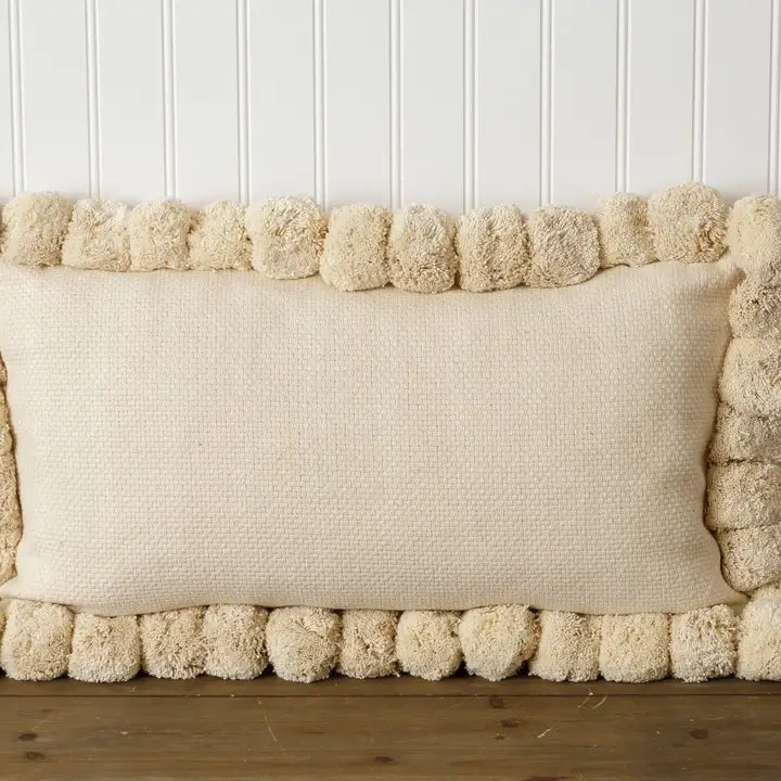 Cream Rectangle Pom Pom Pillow