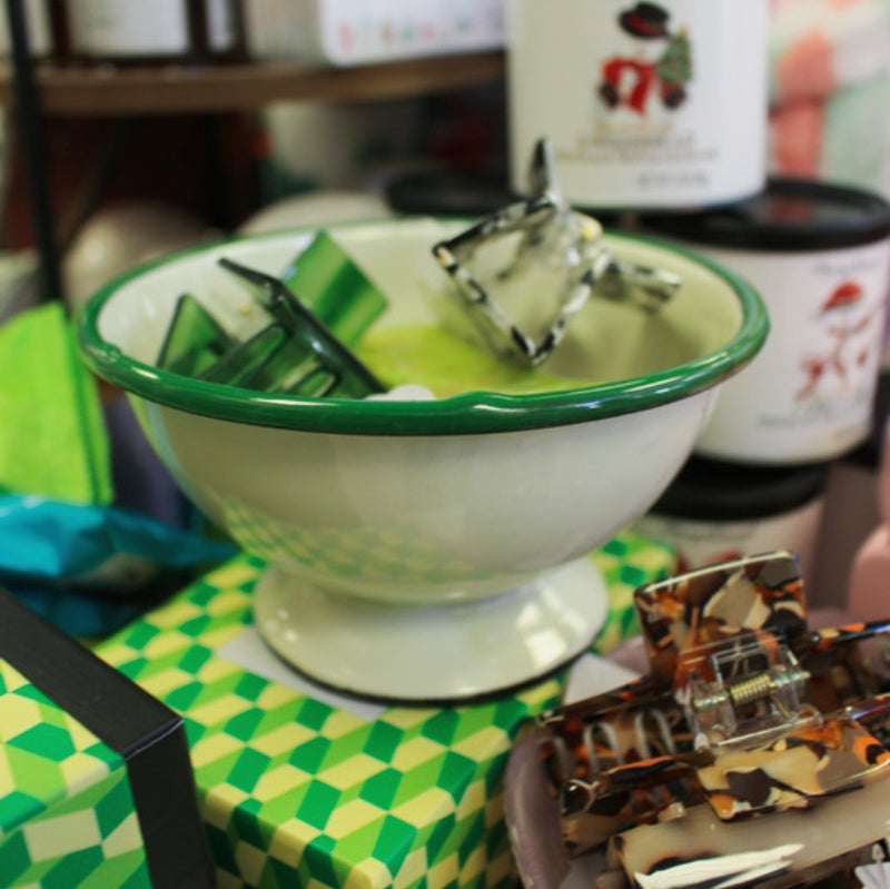 Cream Bowl with Green Trim